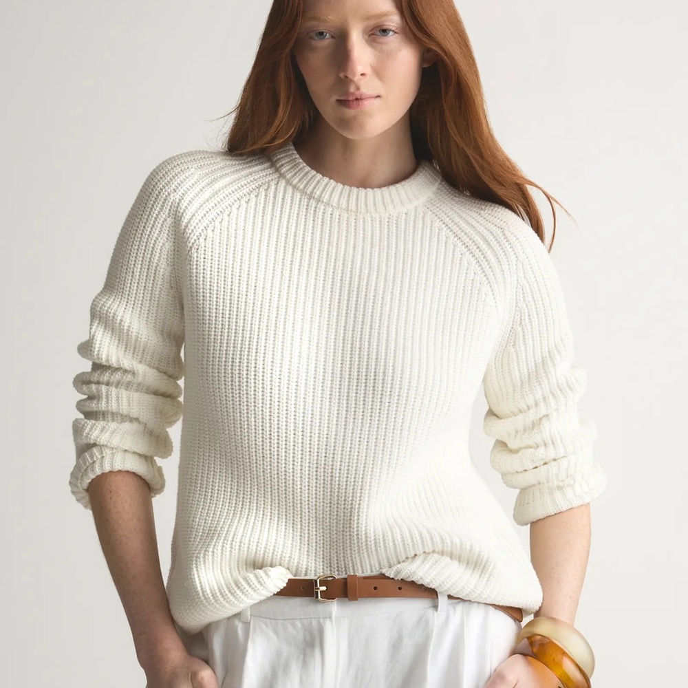 Quince 100% Organic Cotton Fisherman Crew Sweater Ivory small - Picture 12 of 13